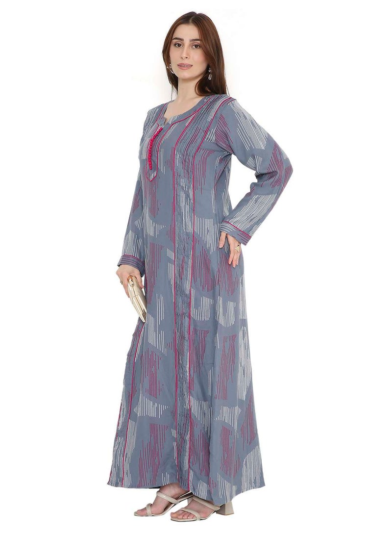 هانا آند سارا جلابية عربية متعددة الألوان بطبعة تجريدية من هنا وسارة للنساء - Image 5