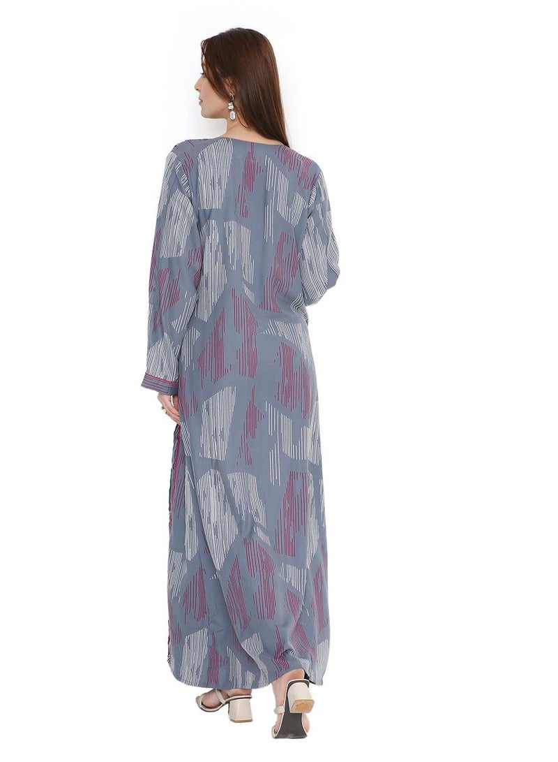 هانا آند سارا جلابية عربية متعددة الألوان بطبعة تجريدية من هنا وسارة للنساء - Image 2