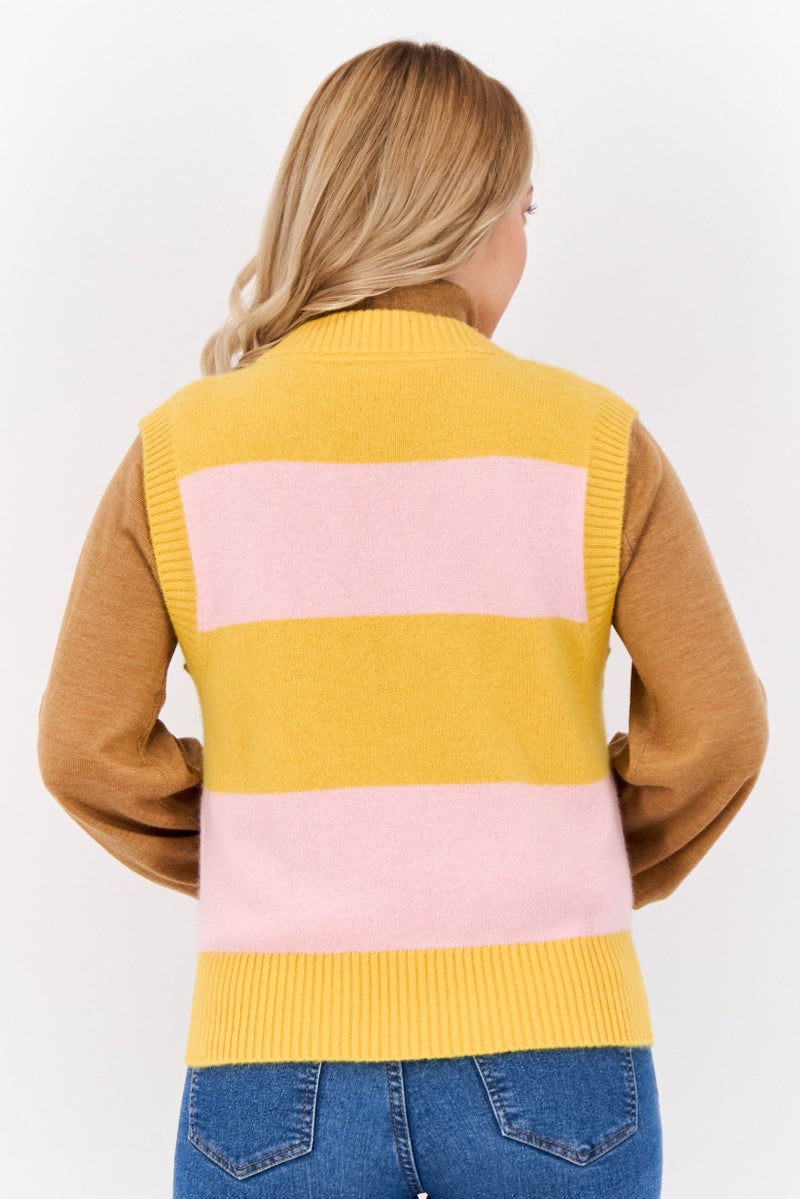 ESPRIT Women V Neck Two Tone Vest Sweater, Multicolor - Image 3