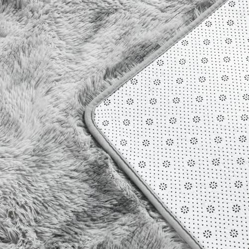 Deerhoo Large Shag Area Rugs 5 x 8, Tie-Dyed Plush Fuzzy Rugs for Living Room, Ultra Soft Fluffy Furry Rug for Bedroom, Indoor Carpet Nursery Rugs for Kids Room Home Decor, Light Grey - Image 5