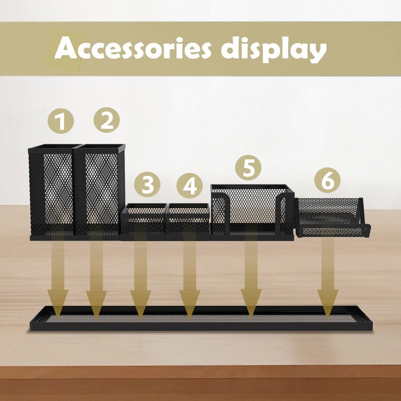 SUPEASY Pen Holder for Desk, 6 Piece Mesh Desk Organizer set for Office Organization with Mail Organizer, Letter Phone Holder, Sticky Notes Caddy Storage, Black - Image 2