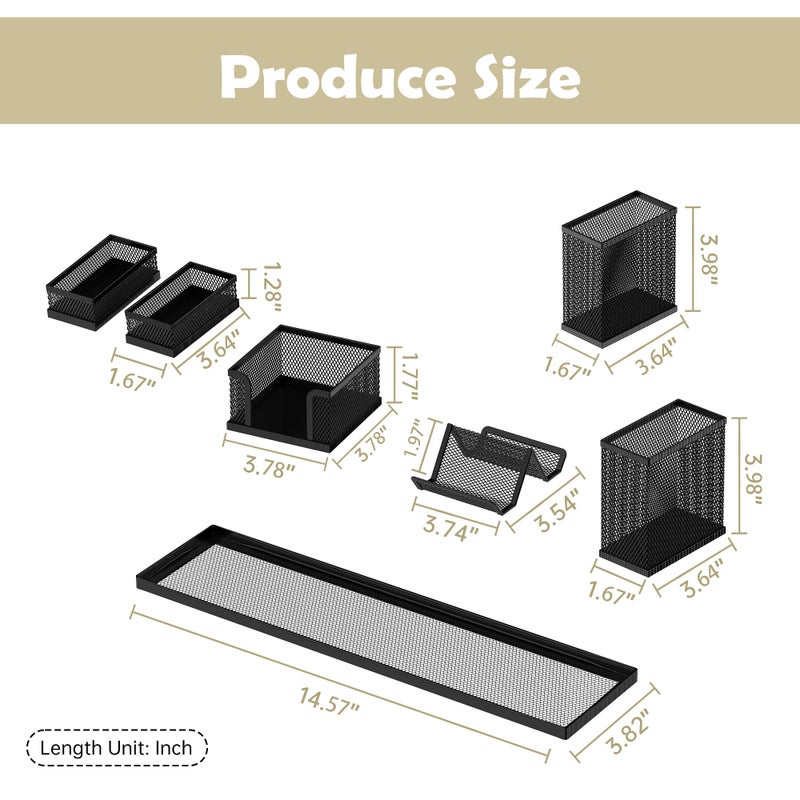 SUPEASY Pen Holder for Desk, 6 Piece Mesh Desk Organizer set for Office Organization with Mail Organizer, Letter Phone Holder, Sticky Notes Caddy Storage, Black - Image 3