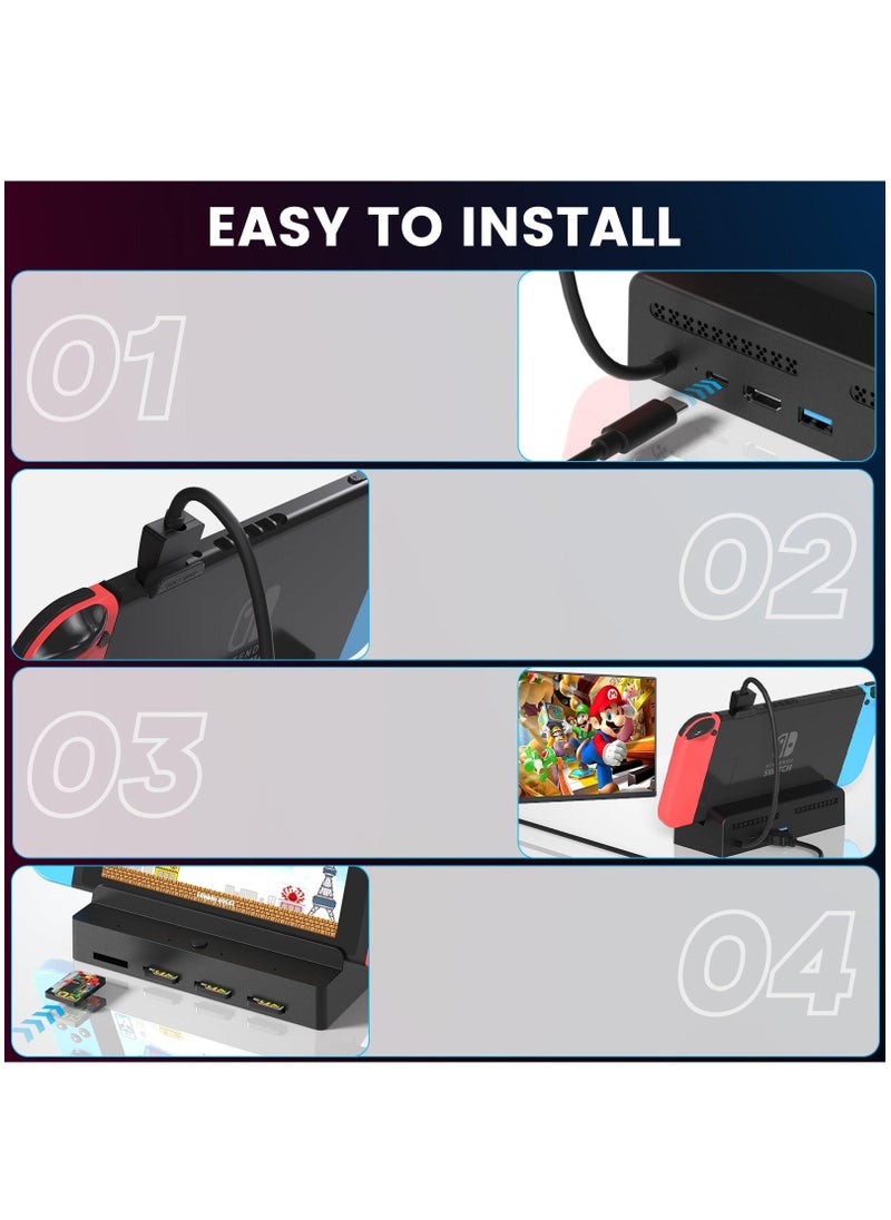 Switch Game Card Reader for Nintendo Switch/Switch OLED, Nintendo Switch Docking Station for TV with 4K HDMI/USB 3.0/ USB-C Charging Ports 4 Card Slots, Official Switch Dock Replacement