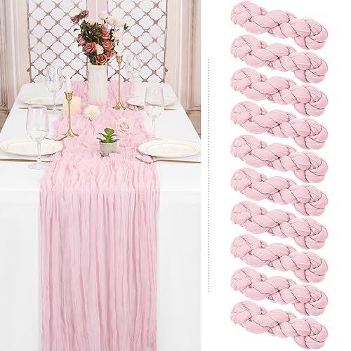10 عبوة مفرش طاولة من قماش الجبن التيراكوتا 35x120 بوصة طويل شبه شفاف مفرش طاولة بوهيمي أو ريفي لتزيين طاولة الزفاف لتزيين قوس الزفاف