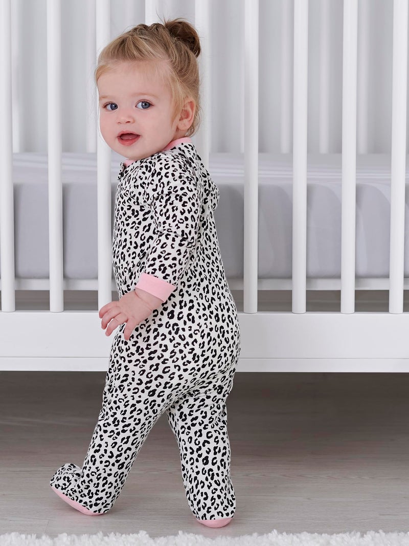 Gerber Baby Girls 4 Pack 'N Play Footie And Toddler Sleepers, Leopard Pink, Newborn US - Image 2