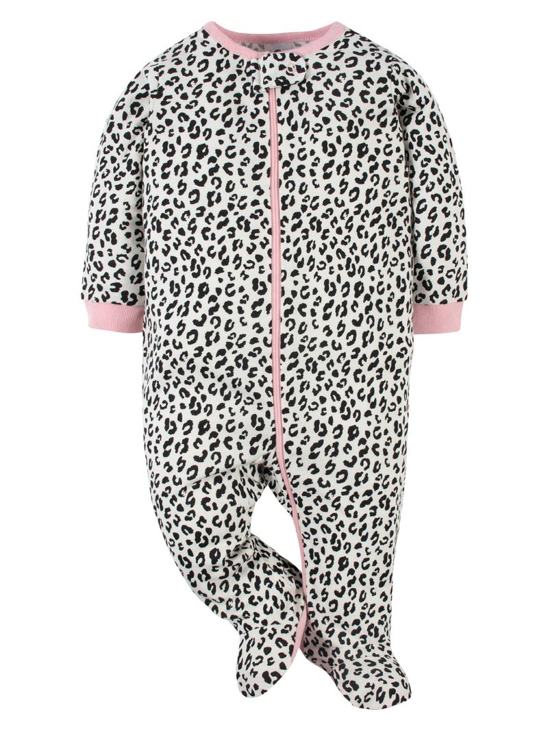 Gerber Baby Girls 4 Pack 'N Play Footie And Toddler Sleepers, Leopard Pink, Newborn US - Image 4