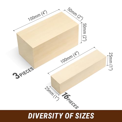 BeaverCraft Basswood Carving Blocks Whittling Wood BW19 - Unfinished Wood Blocks Set, Soft Basswood for Carving Wooden Block for Crafts & Whittling - Image 3