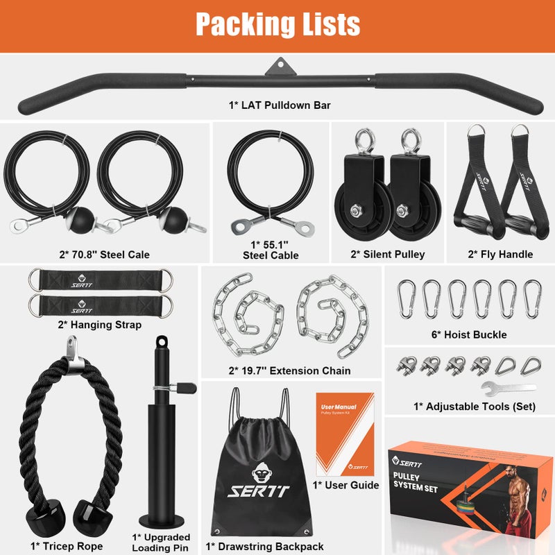 SERTT Weight Pulley System Gym, Pulley Pro Home Cable Pulley System gym for Lat Pull Down, Biceps Curl, Triceps, Shoulders, Back, Forearm Workout, DIY Weight Cable Pulley Attachments for Gym Equipment - Image 2
