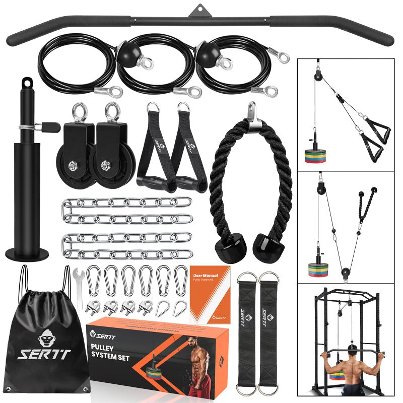 SERTT Weight Pulley System Gym, Pulley Pro Home Cable Pulley System gym for Lat Pull Down, Biceps Curl, Triceps, Shoulders, Back, Forearm Workout, DIY Weight Cable Pulley Attachments for Gym Equipment - Image 1