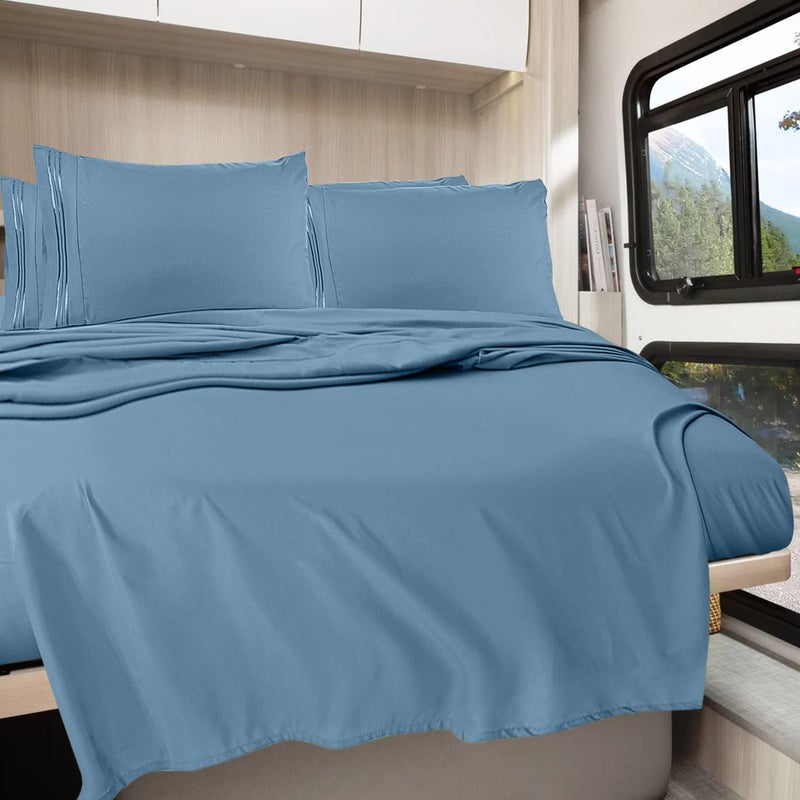 Clara Clark RV Queen Sheets  6 Piece RV Sheets Set - Hotel Luxury Sheets for RV Bunks  Super Soft Bedding Sheets & Pillowcases  RV Short Queen Sheets  Blue Heaven
