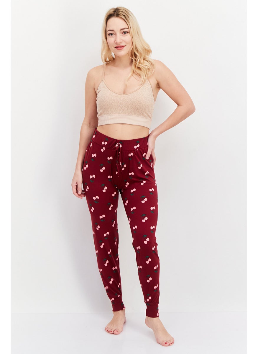 French Affair Women Allover Print Drawstring Pyjama, Maroon  - Image 4