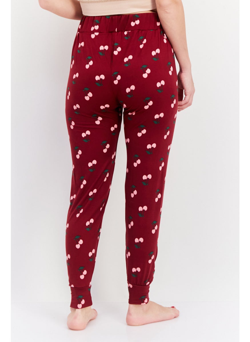 French Affair Women Allover Print Drawstring Pyjama, Maroon  - Image 3