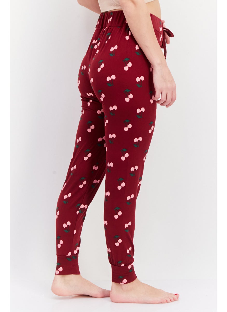 French Affair Women Allover Print Drawstring Pyjama, Maroon  - Image 2