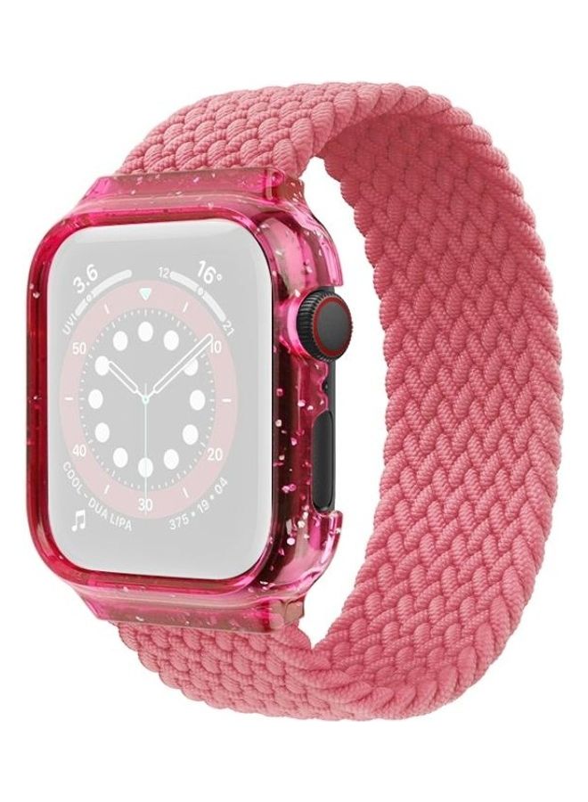 NIBEMINENT Ethnic Replacement Watchband with Frame For Apple Watch Series 1/2/3/4/5/6/7/SE 44-45mm Bright Pink - Image 1