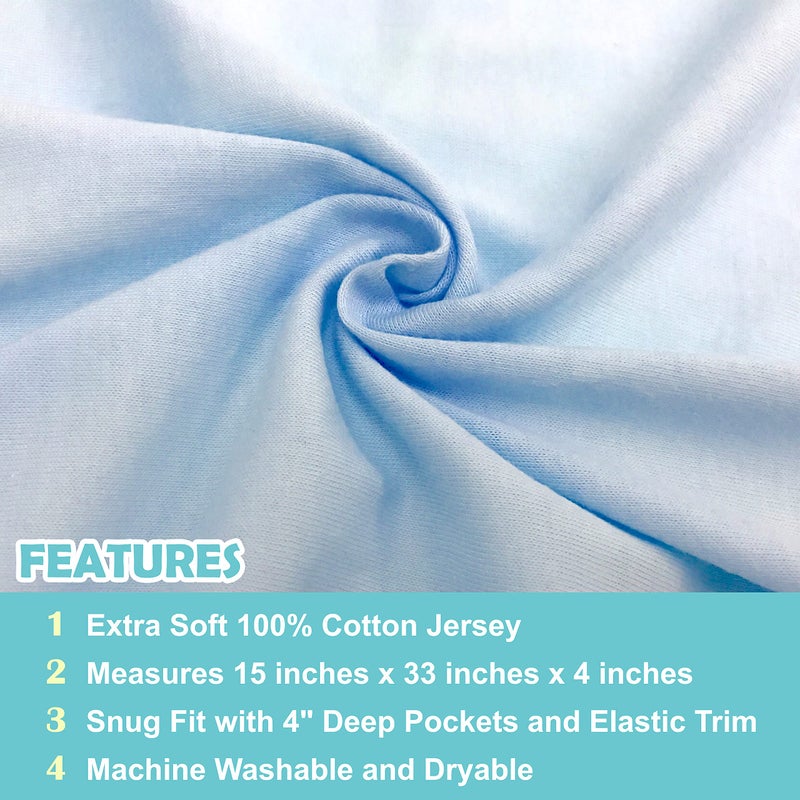 TL Care شريحة سرير بيبي TL Care 100% قطن طبيعي قابل للتنفس، أزرق، 15" × 33"، ناعمة وقابلة للتنفس، للأولاد والبنات - Image 2