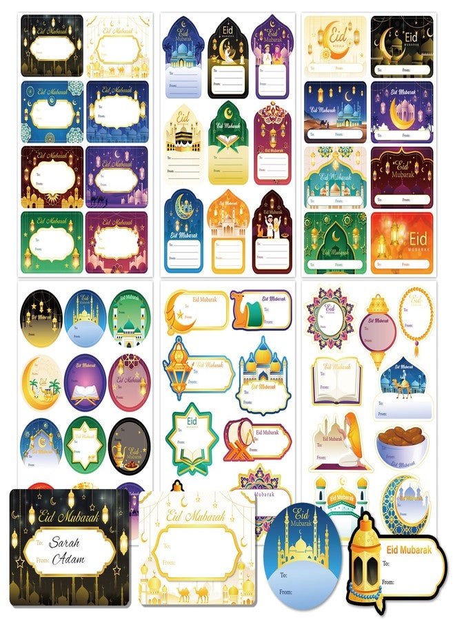 هواف مجموعة HOWAF من 162 قطعة من بطاقات هدايا عيد مبارك، ملصقات أسماء العيد، ملصقات رمضانية مضيئة لتزيين الهدايا، بطاقات أسماء ذاتية اللصق، ملصقات أسماء العيد للهدايا، 18 ورقة - Image 1
