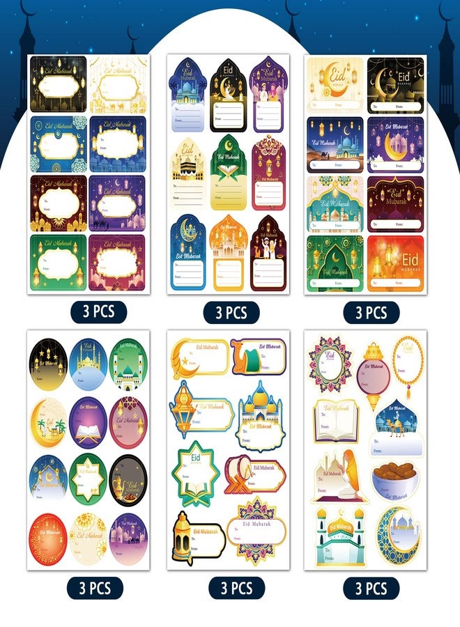 هواف مجموعة HOWAF من 162 قطعة من بطاقات هدايا عيد مبارك، ملصقات أسماء العيد، ملصقات رمضانية مضيئة لتزيين الهدايا، بطاقات أسماء ذاتية اللصق، ملصقات أسماء العيد للهدايا، 18 ورقة - Image 3