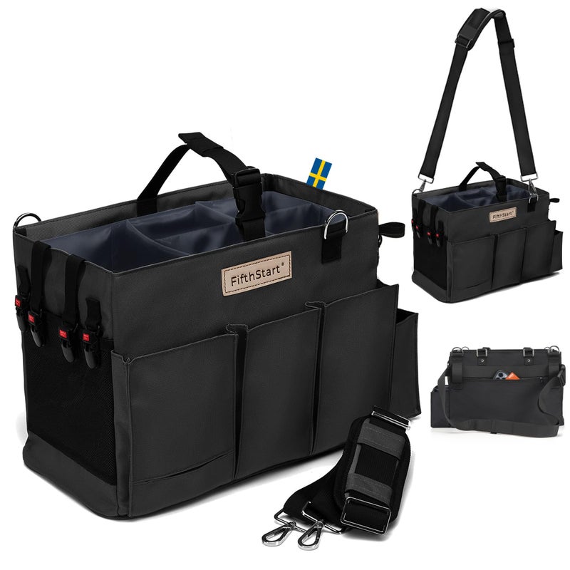 FifthStart FifthStart Multiuse Cleaning Caddy with Waist Shoulder Strap Diaper Caddy Beach Bag 9 Pockets Mesh Base Adjustable Compartments Black Small