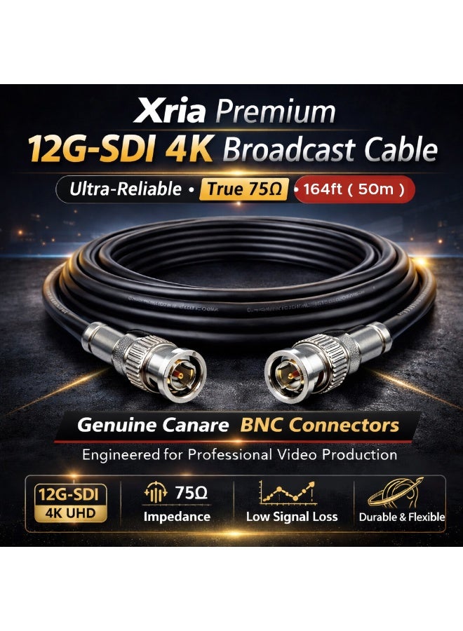 Xria 12G-SDI 4K Broadcast Video Cable 50m (164ft) – Canare BNC to BNC 75Ω Professional SDI Coaxial Cable for Cameras, Switchers & Studio Equipment - Image 3