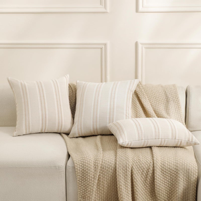Hckot Throw Pillow Covers 12x20 Set of 2 Striped Pillow Covers Textured Linen Decorative Pillows Lumbar Cushion Covers for Sofa Couch Bed Living Room Farmhouse Decor, Khaki - Image 4