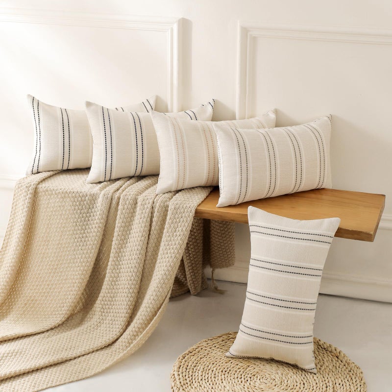 Hckot Throw Pillow Covers 12x20 Set of 2 Striped Pillow Covers Textured Linen Decorative Pillows Lumbar Cushion Covers for Sofa Couch Bed Living Room Farmhouse Decor, Khaki - Image 5