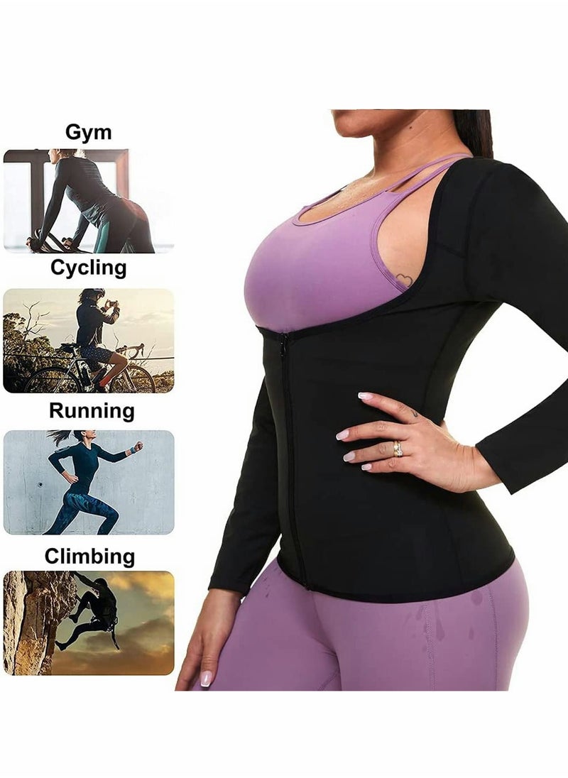 KASTWAVE - Sauna Suit for Women Sweat Body Shaper Jacket Hot Waist Trainer Long Sleeve Zipper Shirt Workout Top - L - Image 1