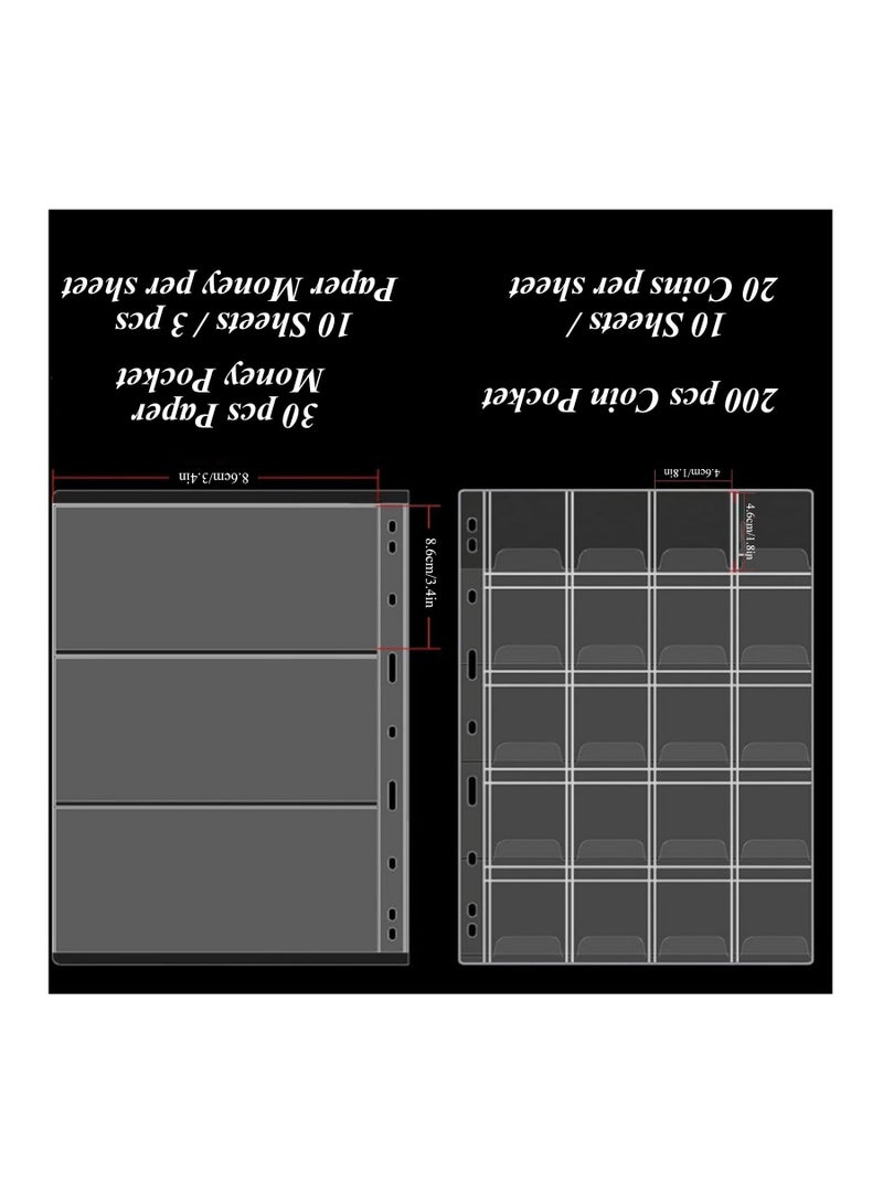 SYOSI Coin Collection Book, Holder for Collectors, 200 Pockets Coins, Collecting Album with Zipper and Handle & 30 Sleeves Paper Money Display Storage, Case for Coin Currency Collection Supplies - Image 2