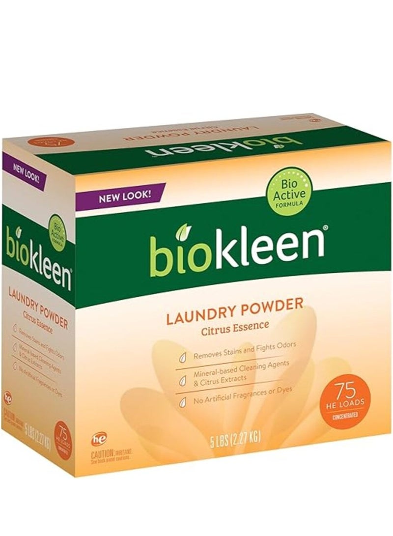 Biokleen Laundry Detergent Powder, Concentrated, Eco-Friendly, Non-Toxic, Plant-Based, No Artificial Fragrance, Colors or Preservatives, Citrus Essence, 5 Pounds - 75 HE Loads/50 Standard Loads - Image 1