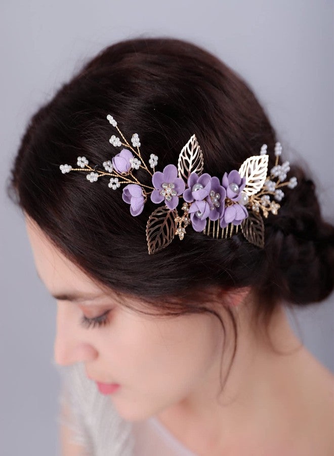 سيثر مشبك شعر سيثر على شكل زهرة لحفلات الزفاف - مشط شعر بنفسجي للنساء - إكسسوار شعر للعروس - هدية لحفلات الزفاف والخطوبة - Image 3