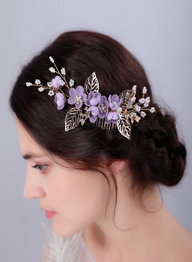 سيثر مشبك شعر سيثر على شكل زهرة لحفلات الزفاف - مشط شعر بنفسجي للنساء - إكسسوار شعر للعروس - هدية لحفلات الزفاف والخطوبة - Image 2