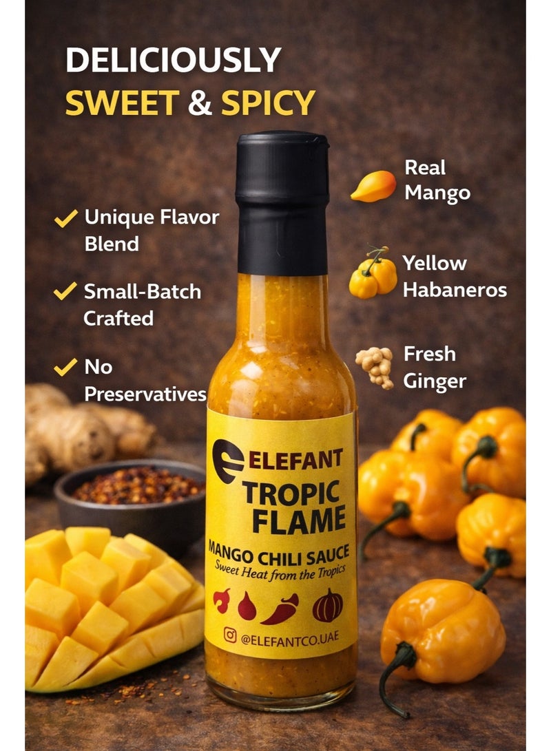 Elefant Tropic Flame Mango Habanero Sauce 100ml Sweet and Spicy No Preservatives Made in UAE - Image 2