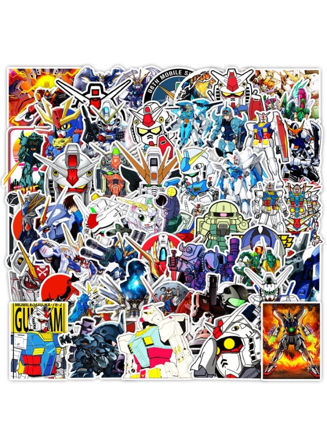 NIBEMINENT 50 Pcs Cartoon Gundam Steel Bullet Deco Kit Waterproof Stickers, High Definition Printing Bright Colors, Suitable for Laptop Skateboard Luggage Water Bottle Guitar DIY - Image 1