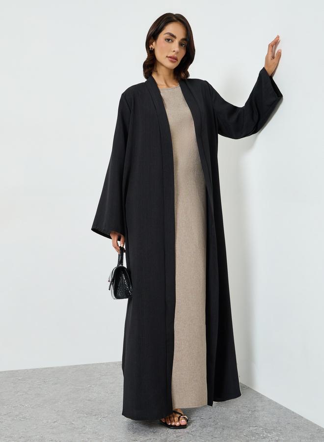Amirah Black Front Open Flared Solid Abaya - Image 1