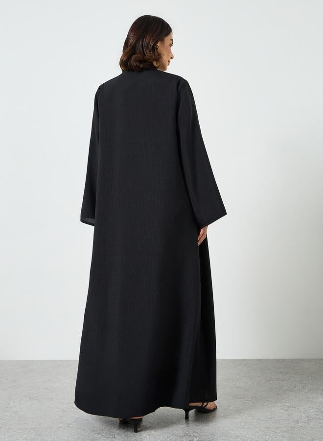 Amirah Black Front Open Flared Solid Abaya - Image 3