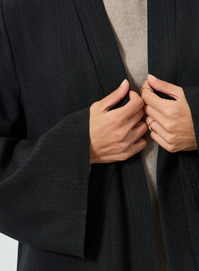 Amirah Black Front Open Flared Solid Abaya - Image 4