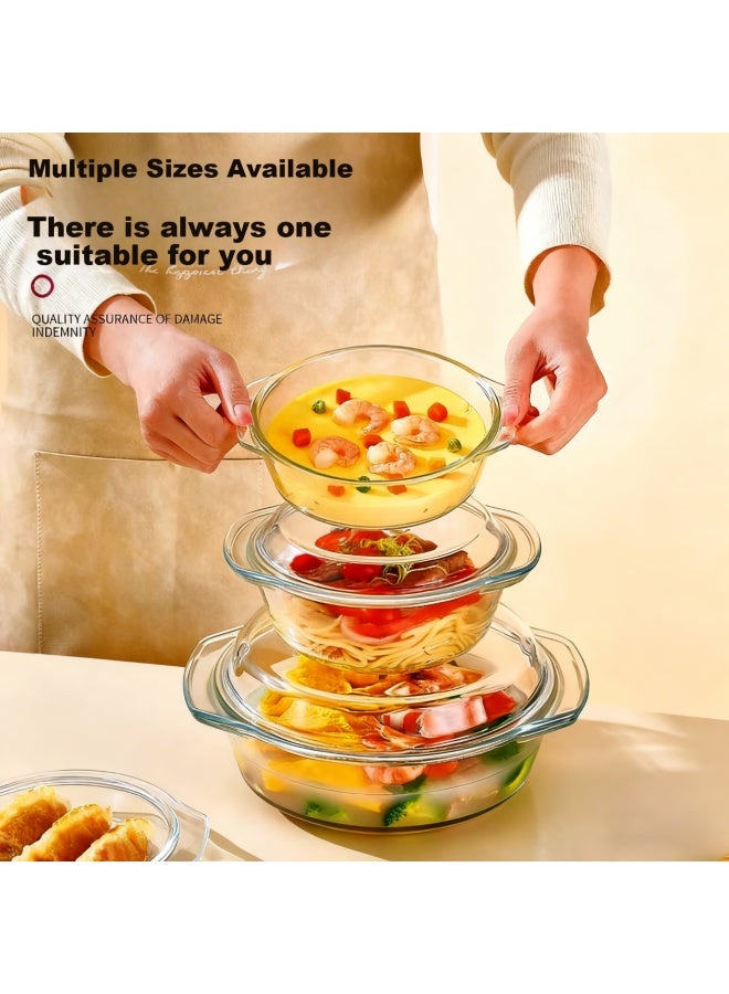 Pinyu Glass Double-handled Transparent Glass Bowl With Lid, Microwave-safe Heat-resistant Soup Bowl, Noodle Bowl, Salad Bowl, Ramen Steamed Egg Custard Bowl - Image 2