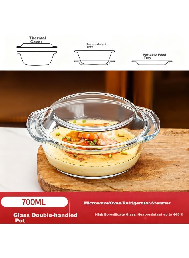Pinyu Glass Double-handled Transparent Glass Bowl With Lid, Microwave-safe Heat-resistant Soup Bowl, Noodle Bowl, Salad Bowl, Ramen Steamed Egg Custard Bowl - Image 5