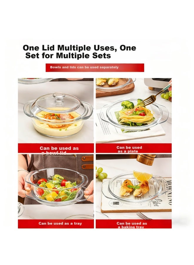 Pinyu Glass Double-handled Transparent Glass Bowl With Lid, Microwave-safe Heat-resistant Soup Bowl, Noodle Bowl, Salad Bowl, Ramen Steamed Egg Custard Bowl - Image 4