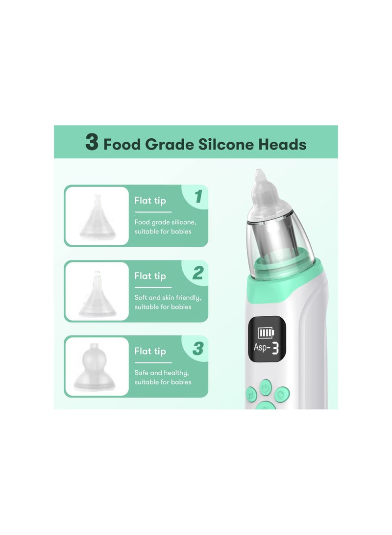 Electric Nose Sucker, Nasal Aspirator Baby, Rechargeable Nose Cleaner with 3 Suction Levels and 3 Silicone Nozzles Anti-Backflow, Baby Nose Unblocker with Built-in Music for Newborns, Toddlers - Image 5
