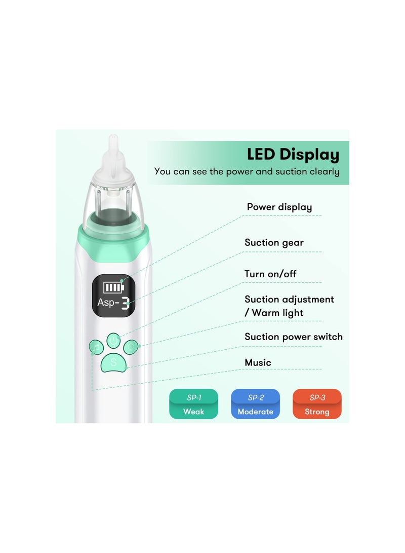 Electric Nose Sucker, Nasal Aspirator Baby, Rechargeable Nose Cleaner with 3 Suction Levels and 3 Silicone Nozzles Anti-Backflow, Baby Nose Unblocker with Built-in Music for Newborns, Toddlers - Image 4