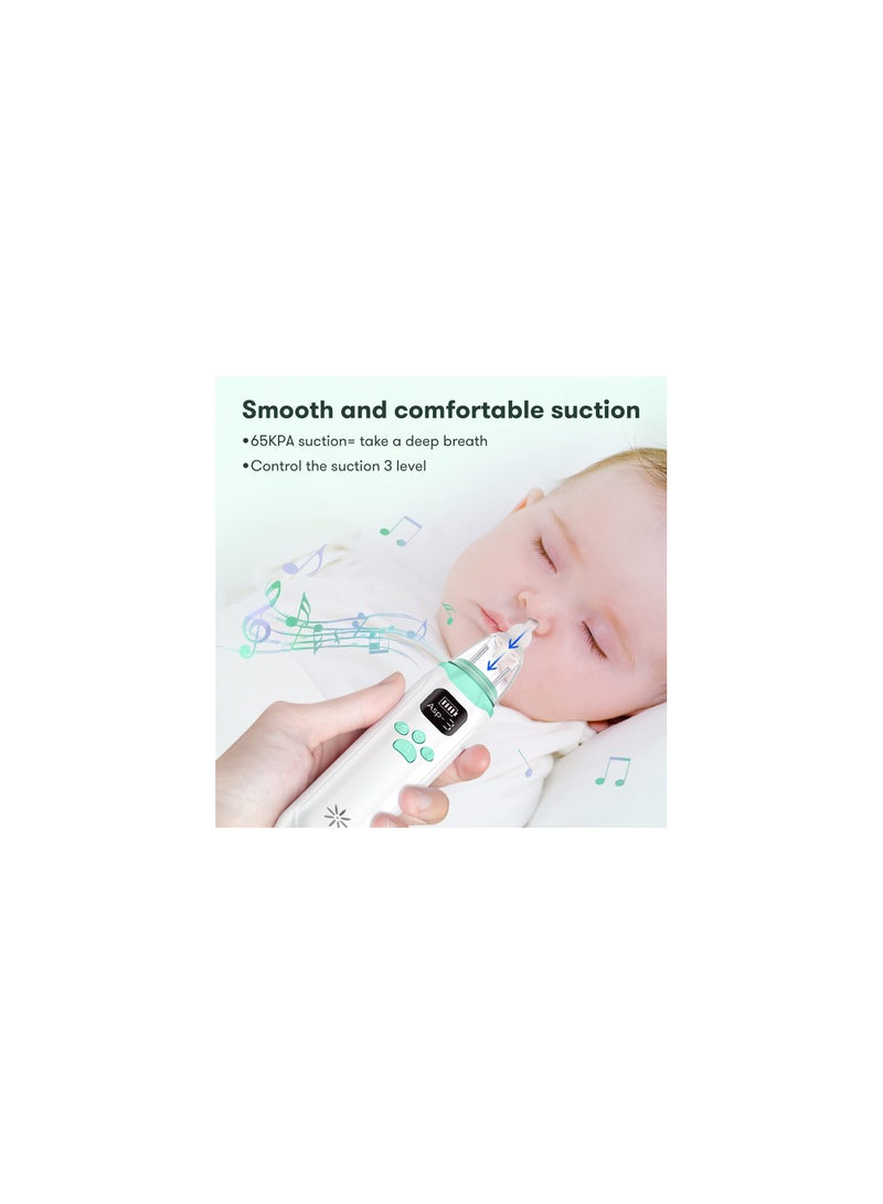 Electric Nose Sucker, Nasal Aspirator Baby, Rechargeable Nose Cleaner with 3 Suction Levels and 3 Silicone Nozzles Anti-Backflow, Baby Nose Unblocker with Built-in Music for Newborns, Toddlers - Image 2