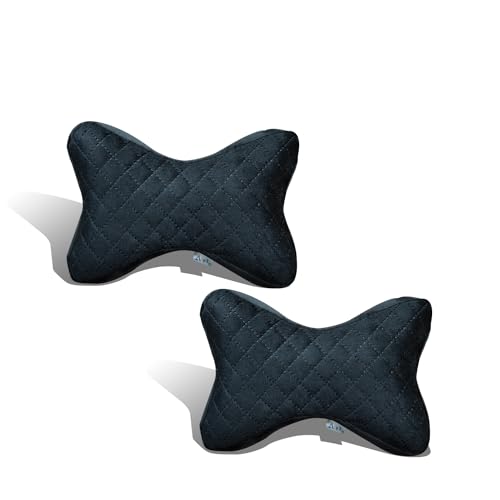 Y3H Car Neck Head Rest Pillow Premium Car Seat Neckrest Cushion Neck Support Pillow for Neck Pain Relief in Office, Driving - (Set of 2 pc) (Black Butterfly Size) - Image 1