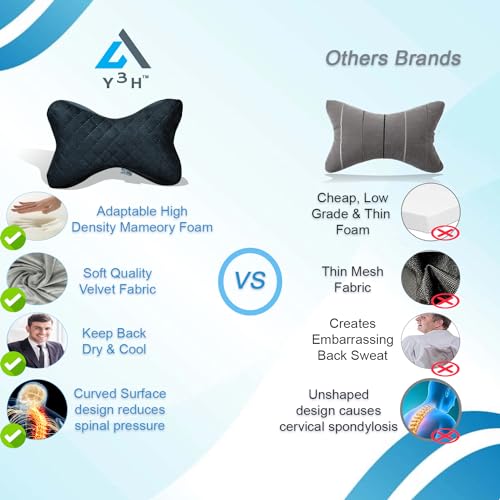 Y3H Car Neck Head Rest Pillow Premium Car Seat Neckrest Cushion Neck Support Pillow for Neck Pain Relief in Office, Driving - (Set of 2 pc) (Black Butterfly Size) - Image 4