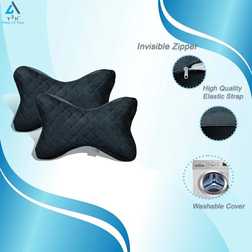 Y3H Car Neck Head Rest Pillow Premium Car Seat Neckrest Cushion Neck Support Pillow for Neck Pain Relief in Office, Driving - (Set of 2 pc) (Black Butterfly Size) - Image 2