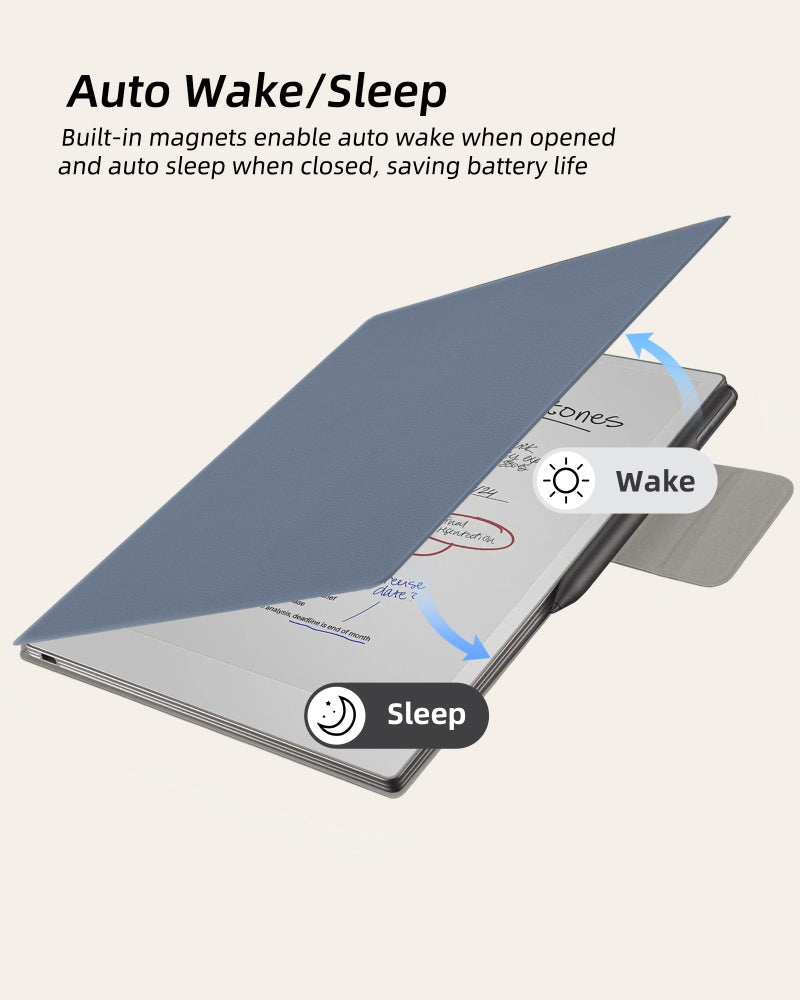 WALNEW حافظة WALNEW لجهاز Remarkable Paper Pro، غلاف كتاب مغناطيسي رفيع مع مشبك قلم، غلاف واقي للنوم/الاستيقاظ لجهاز Remarkable Paper Pro 11.8" (تم إصداره في 2024)، أزرق داكن - Image 5
