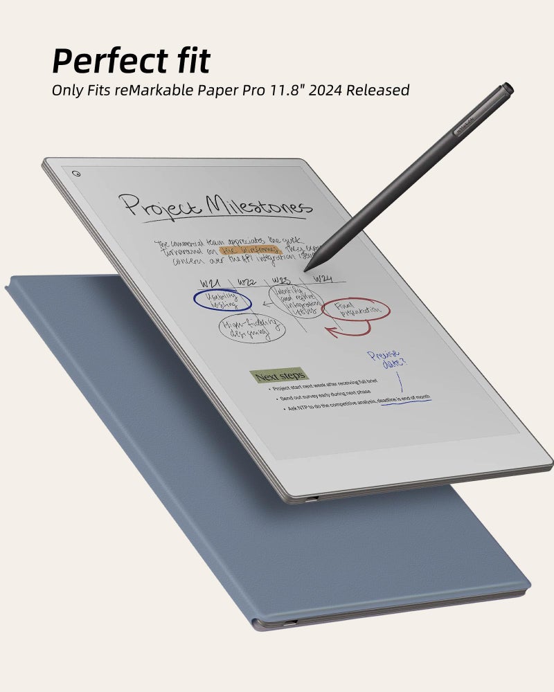 WALNEW حافظة WALNEW لجهاز Remarkable Paper Pro، غلاف كتاب مغناطيسي رفيع مع مشبك قلم، غلاف واقي للنوم/الاستيقاظ لجهاز Remarkable Paper Pro 11.8" (تم إصداره في 2024)، أزرق داكن - Image 2