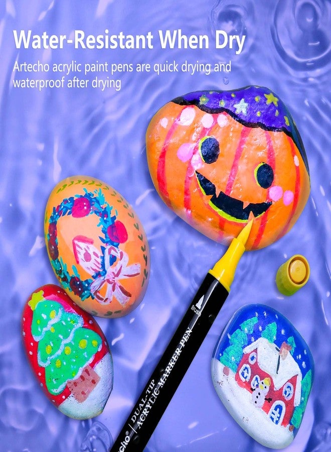 Artecho Acrylic Paint Pens 60 Colors, Dual Tip Acrylic Paint Markers with Brush Tip and Fine Tip for Rock Painting, Glass, Paper, Wood, Egg, Canvas, Ceramic, Fabric, leather, DIY Crafts - Image 5