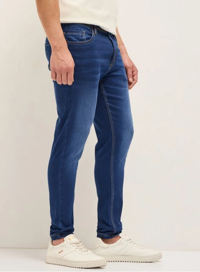 THE BEAR HOUSE  Men's Blue with Light Fade Mid-Rise Skinny Fit Jeans Classic Comfort With Modern Style, Perfect For Everyday Casual Looks And Effortless Streetwear Vibes for Men | Best Price UAE