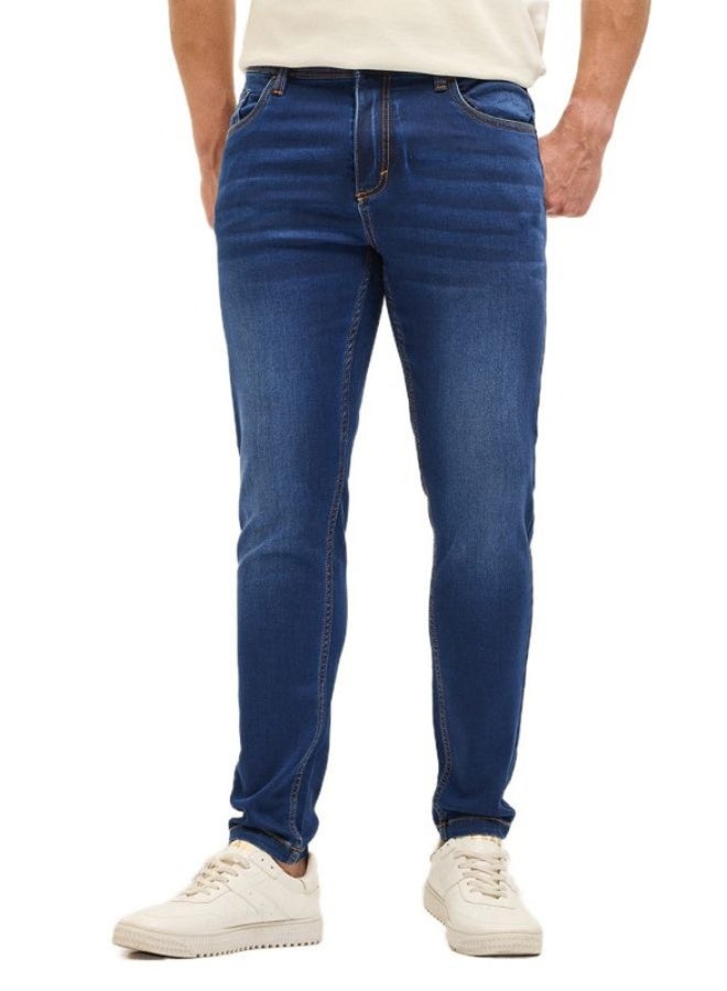 Men's Blue with Light Fade Mid-Rise Skinny Fit Jeans Classic Comfort With Modern Style, Perfect For Everyday Casual Looks And Effortless Streetwear Vibes