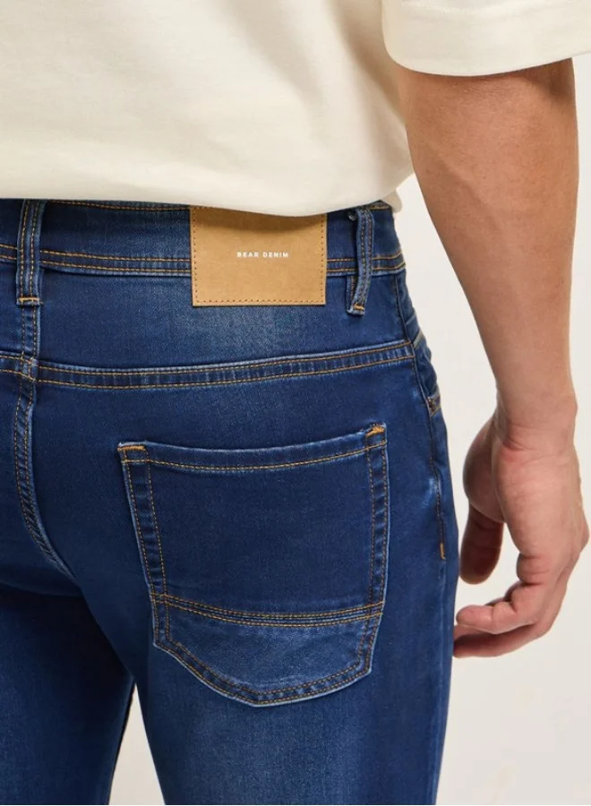 THE BEAR HOUSE  Men's Blue with Light Fade Mid-Rise Skinny Fit Jeans Classic Comfort With Modern Style, Perfect For Everyday Casual Looks And Effortless Streetwear Vibes for Men | Best Price UAE